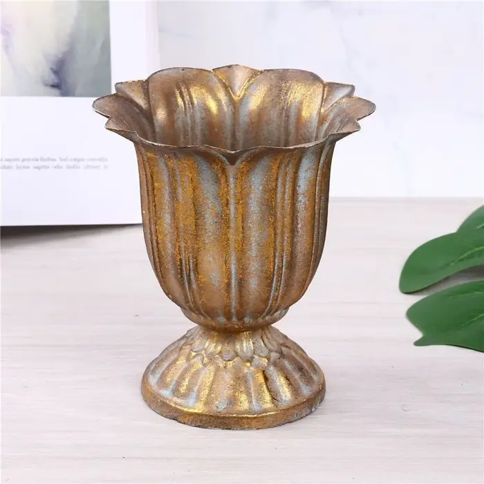 Vase en métal européen Vintage, décor Floral, Art en fer, accessoire de photographie pour la maison, Pot de fleur décoratif