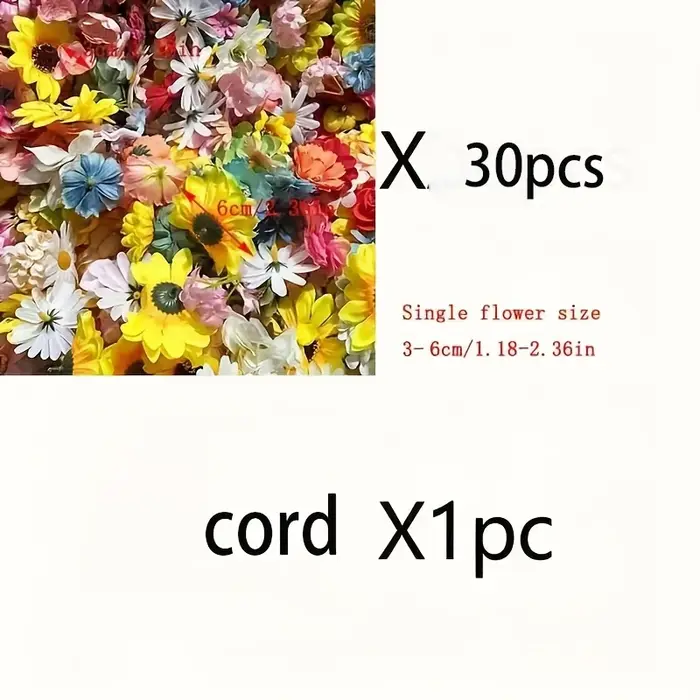 30 fleurs colorées aléatoires avec ligne de pêche pour le bricolage