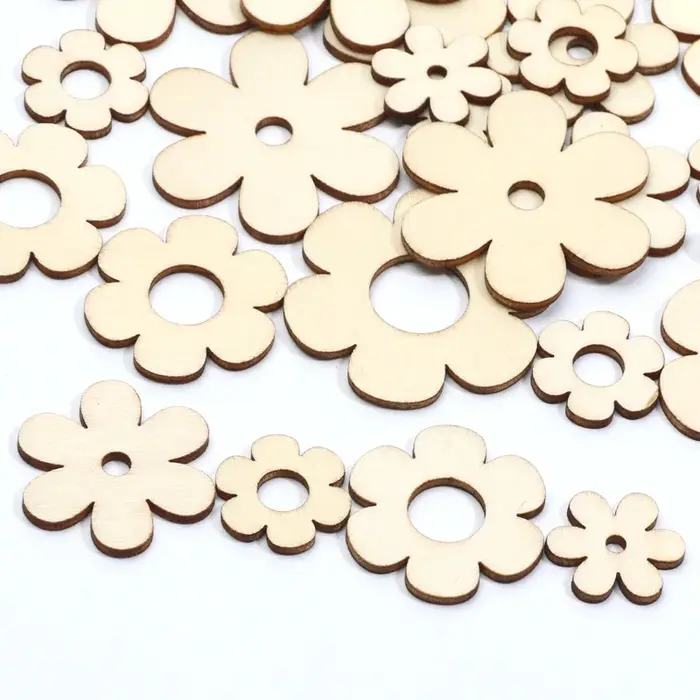 Ornements de fleurs en bois en forme de fleurs, 20 pièces, embellissements de tranches de bois vierg