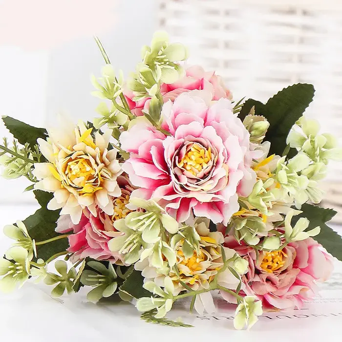 1 Bouquet camélia pivoine artificielle Rose fleurs soie fausses flores fleur de mariage bricolage maison jardin fête décoration
