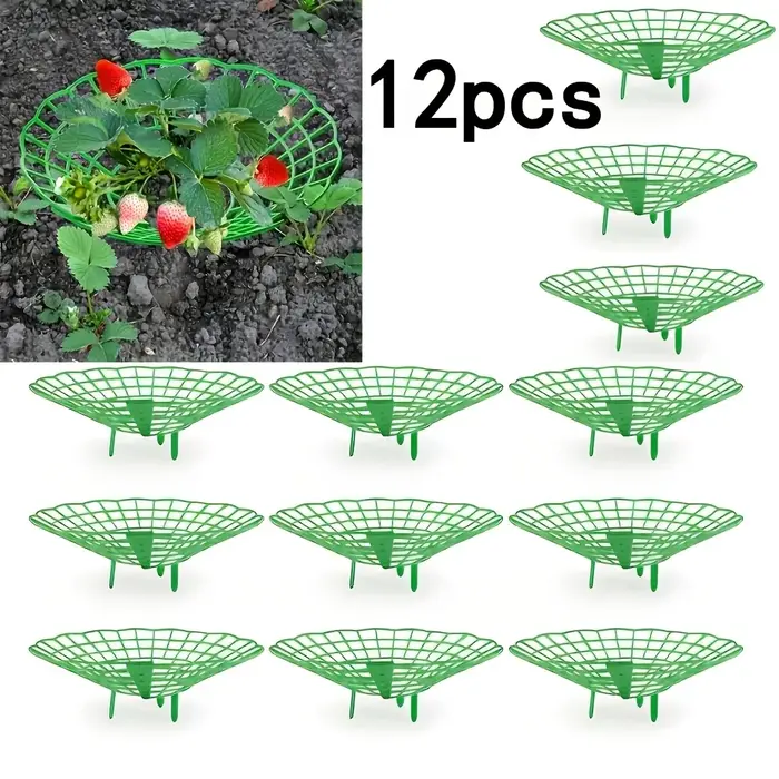 Lot de 12 supports de plantation pour fraises vertes, avec 3 pieds robustes, support de pot de fleur