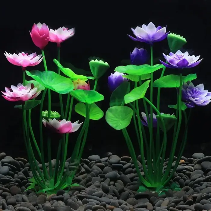 Décoration d'aquarium plantes artificielles Lotus Aquarium aménagement paysager eau herbe ornements aquatique simulé fleur plante fournitures
