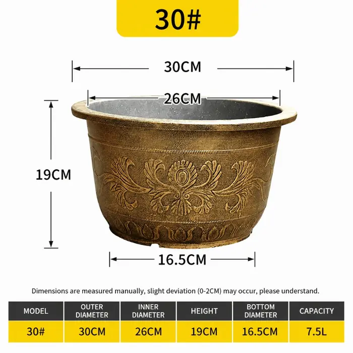 Pot de fleurs en résine Lotus, capacité 7,5 L, hauteur 19 cm, réservoir d'eau, grand pot de fleurs rétro en cuivre bronze, utilisation en intérieur