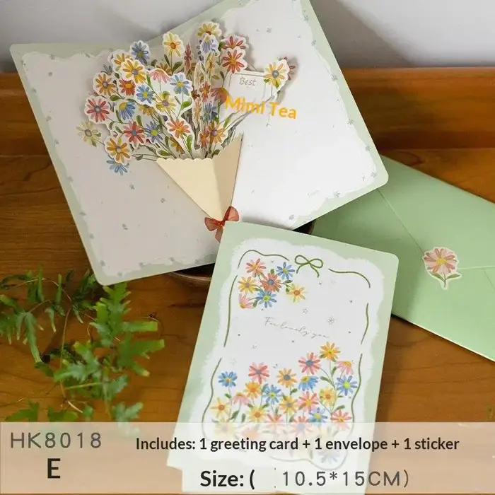 Carte de vœux 3D faite à la main avec fleurs, carte d'origami minimaliste, design créatif pour les é
