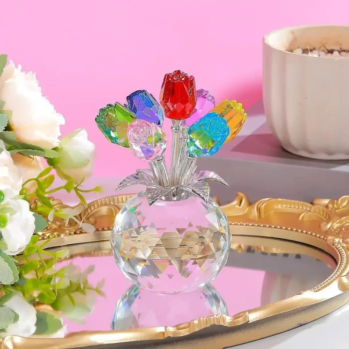 Rose en cristal avec vase
