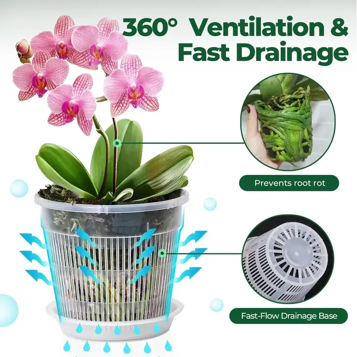 Pot à orchidées respirant avec fentes de ventilation, accessoires de jardinage pour le contrôle des racines, idéal pour les Phalaenopsis, les plantes feuillues et les succulentes