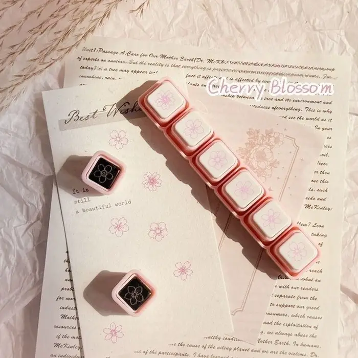 Ensemble de tampons naturels 6-en-1 Quatre Saisons : Feuilles, Fleur de cerisier, Trèfle, Érable, Fl