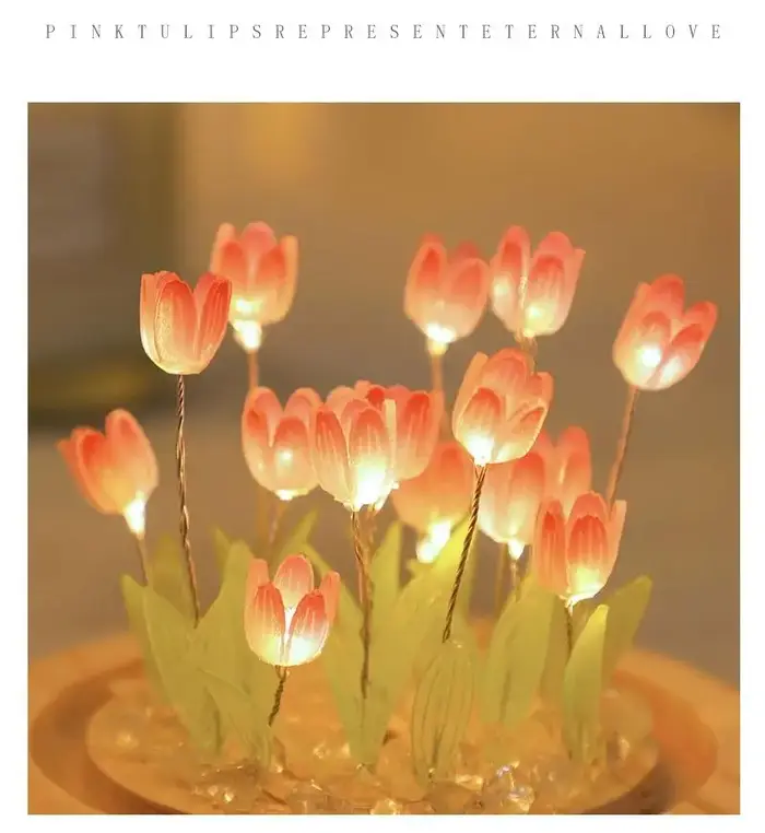 Tulipe artificielle fleur veilleuse ornements à la main bricolage chevets LED lampe de nuit chambre bureau décor