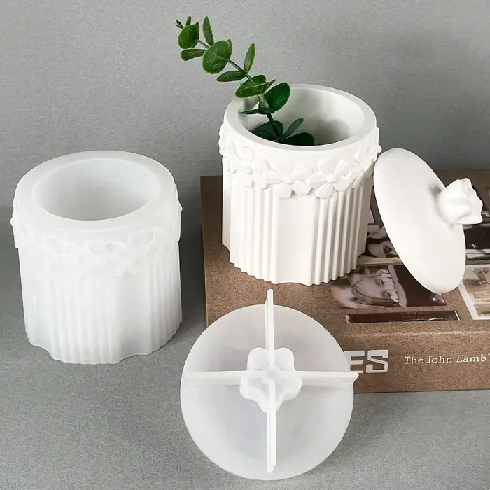 Moule en Silicone pour Pot de fleur à rayures, boîte de rangement de fleurs, bricolage, fabrication artisanale, pot de fleur en résine de plâtre, moules de moulage, fournitures de décoration pour la m