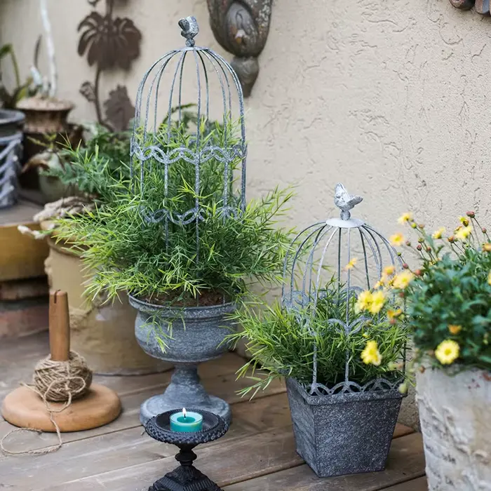 Cage à oiseaux Vintage, décoration florale, Pot de fleur, jardin, cour, jardin Rural, cage à oiseaux rustique, décoration de maison, décor de cour de maison Vintage