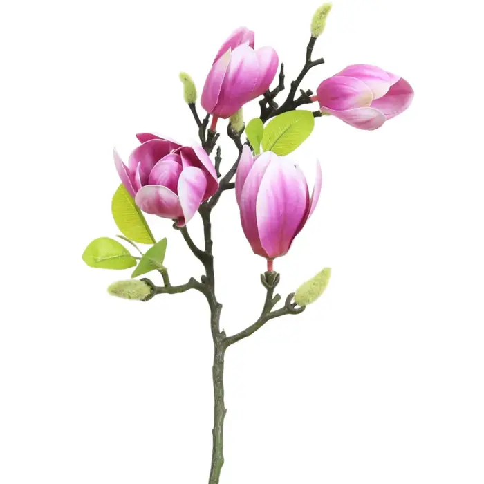 Bouquet de Magnolias Réalistes en Soie avec Feuilles Texturées et Boutons Définis pour l'Aménagement