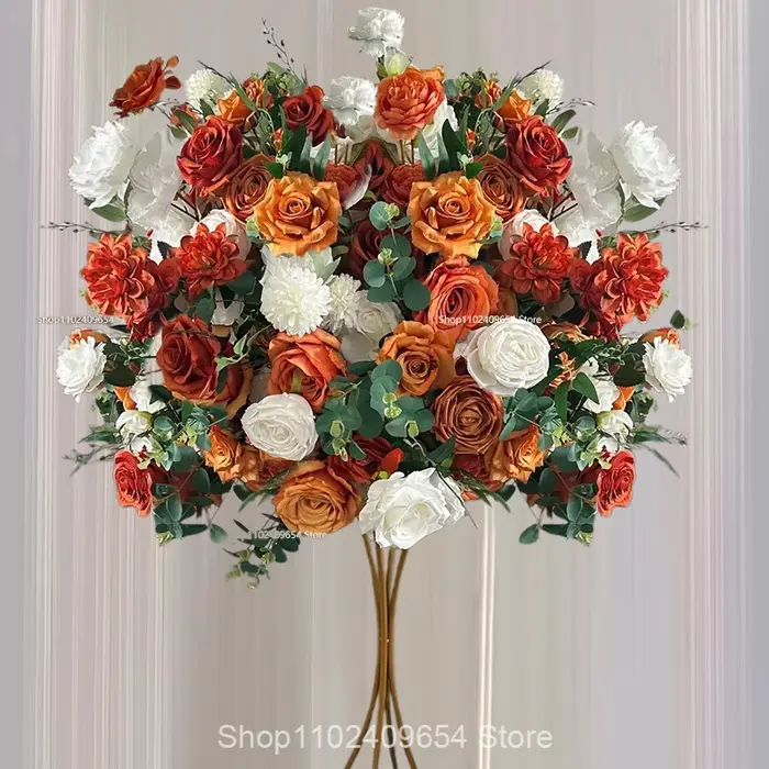 Décor de fond de scène de mariage en fleurs de rose 5D orange caramel, arche en panneau KT, arrangem