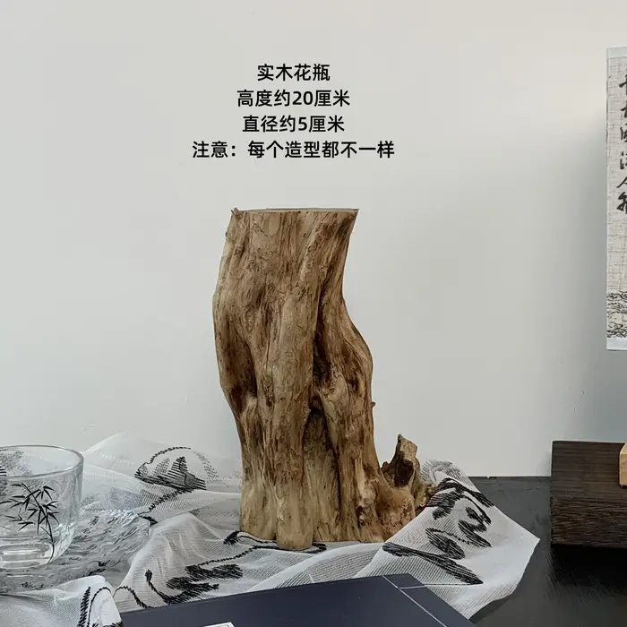 Vase de fleurs séchées en bois massif zen rétro chinois, ornement pour salon, bureau, arrangement fl