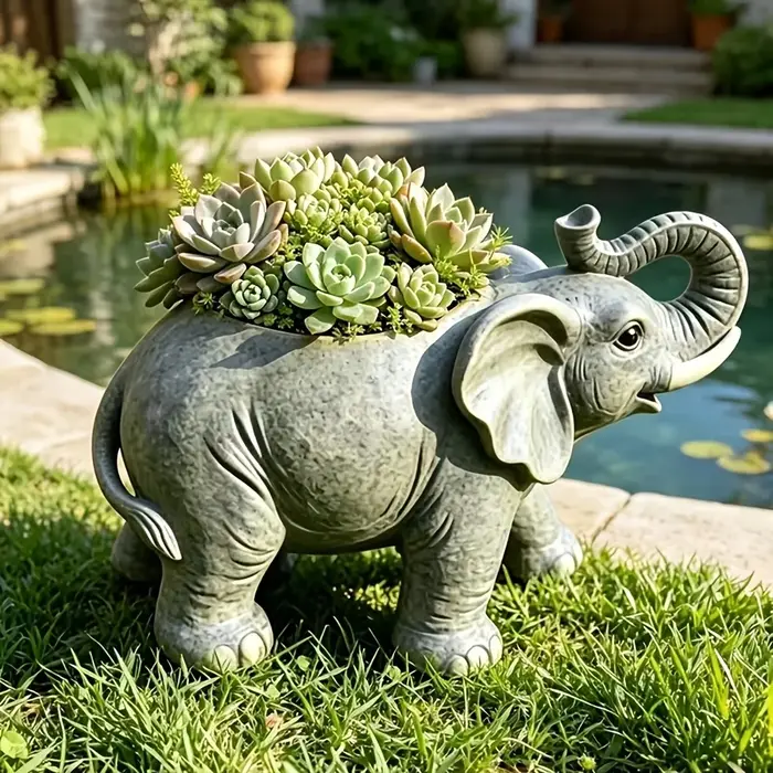 Pot de fleurs en forme d'éléphant, 1 pièce, décoration de jardin en résine pour cour, balcon, décoration extérieure, pot de fleurs en résine en forme d'éléphant, ornement de décoration de cour, pot de