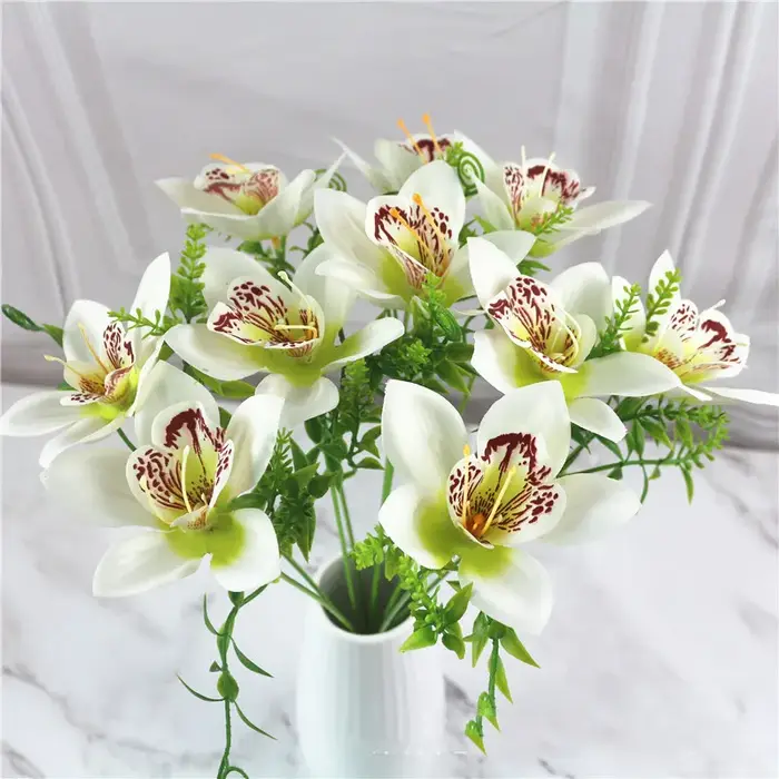 10 pièces/Bouquet fleur d'orchidée artificielle soie blanche fausse fleur d'orchidée bricolage maria