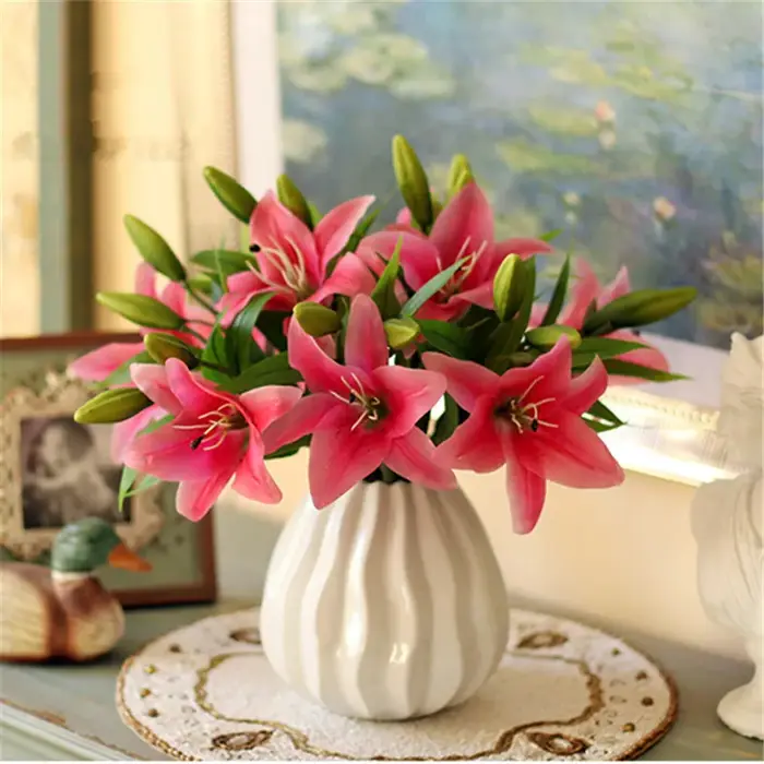 Fleur de lys artificielle en PVC, 3 têtes, Real Touch, injFloral, mariage, Gand, décoration d'intéri