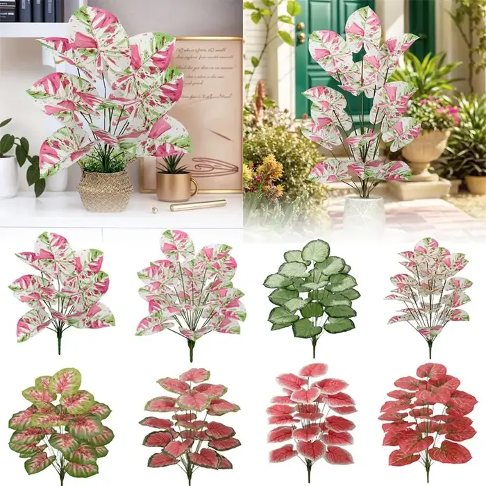 12/18/24 Feuilles de plantes artificielles en soie, multicolores, imitation de feuilles de Colocasia, accessoires photo, aménagement paysager, fausses feuilles de plantes