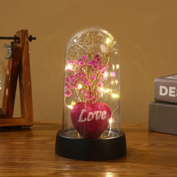 Décoration de chevet : Bouquet de fleurs lumineux en acrylique en forme de cœur pour chambre à coucher