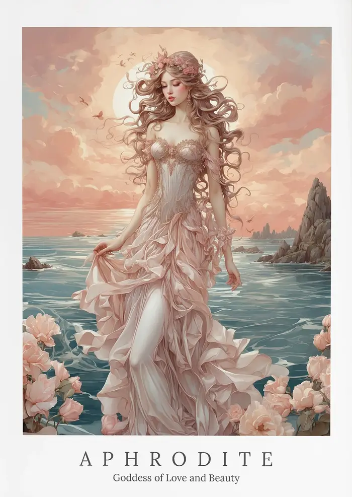 Déesse grecque de la beauté, mythologie, déesse de la beauté, affiche de descente, peinture sur toil