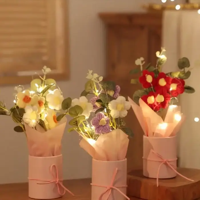 Bouquet de fleurs artificielles en laine bouffante