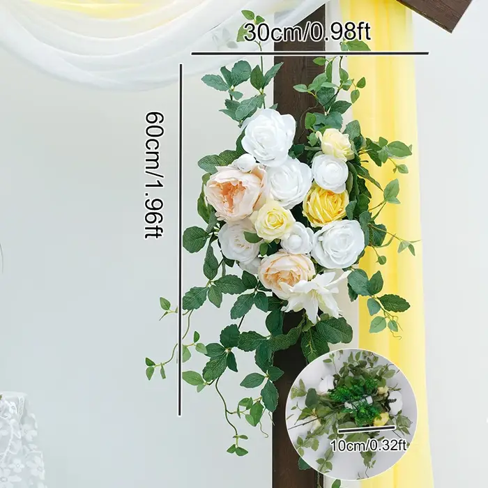 Série jaune et blanc C8635, avec rangée de fleurs vertes suspendues, Arrangement Floral, décor de Ba