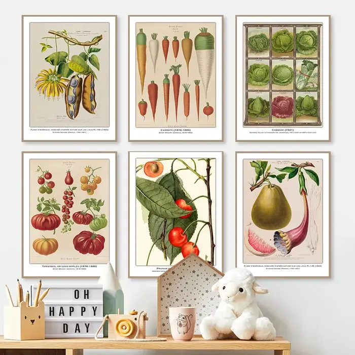 Affiche d'illustration d'étude botanique de Fruits et légumes Vintage