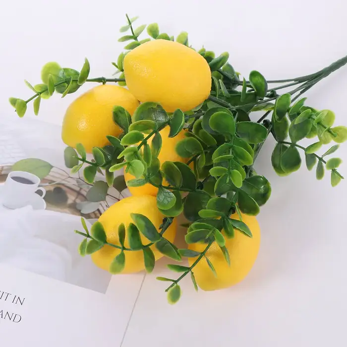 Accessoires de photographie, branches de citron artificielles faites à la main, simulation de citron en mousse DIY, plantes artificielles élégantes et réalistes, décoration de vase