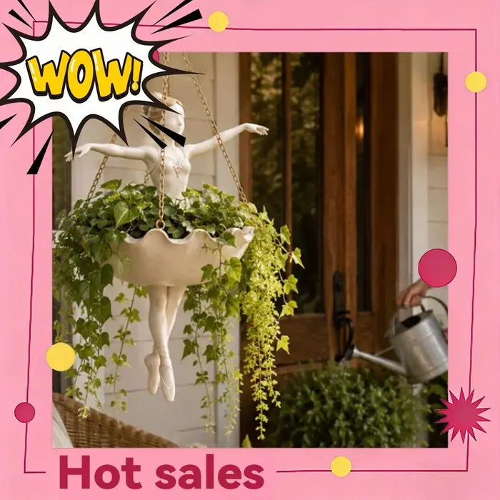 Support de plante en forme de danseuse de ballet avec crochet supérieur et trois chaînes, support de présentation de plantes, installation facile et polyvalent pour la décoration de jardin