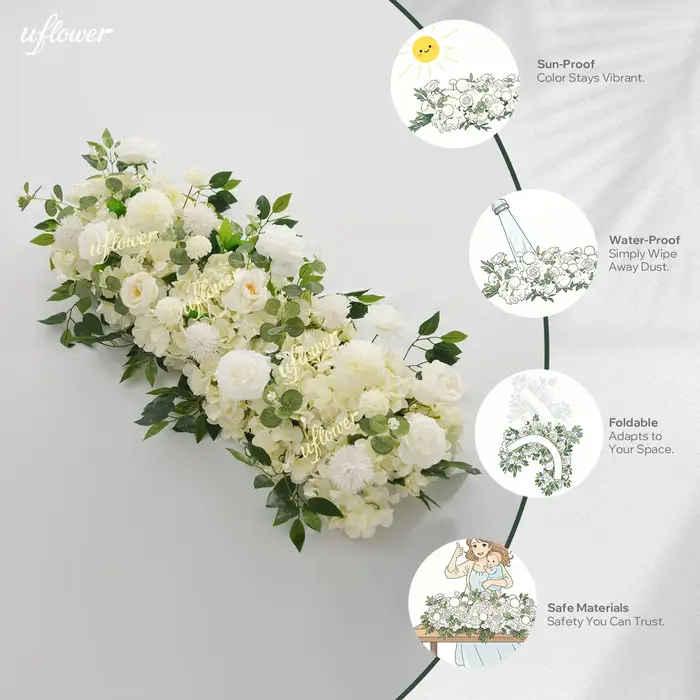 100x30CM Uflower Guirlande de fleurs artificielles roses blanches et verdure