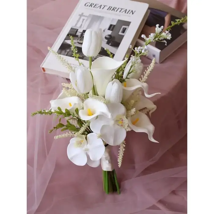 Bouquet de Mariée Blanche Bon Marché, Fleurs à Main de Fiancée, Stock Prêt