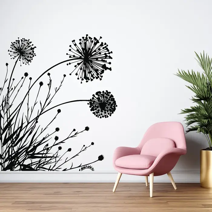 Autocollant mural fleur de pissenlit, autocollant de beauté, salon chambre à coucher, floral paysage