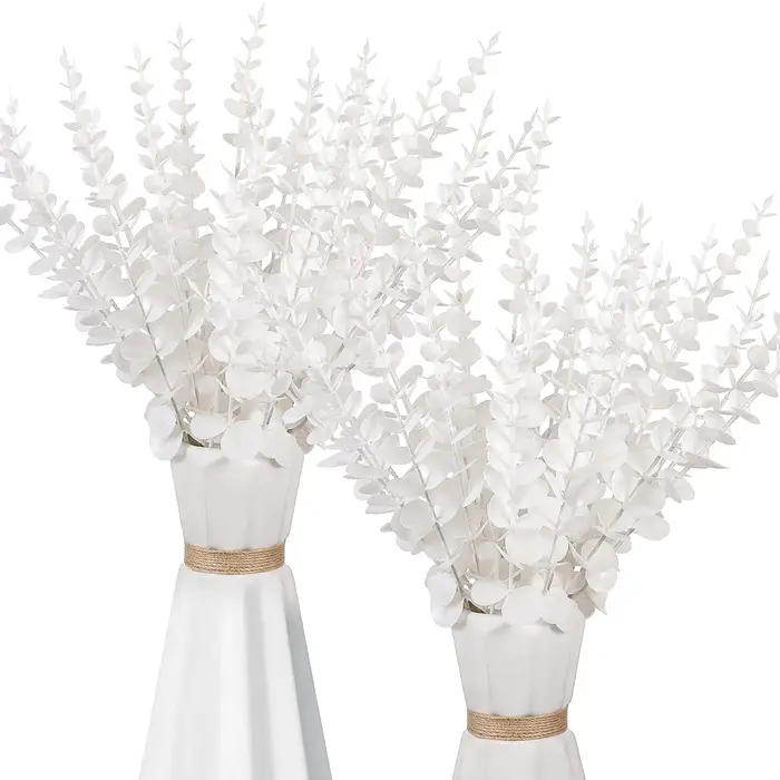 Yannew 12 pièces tiges d'eucalyptus artificielles argent Dollar verdure fausses plantes pour Bouquet de mariage Arrangem