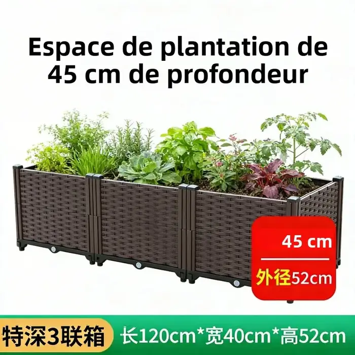 Grande boîte de jardinière à 3 niveaux 120x40x52cm
