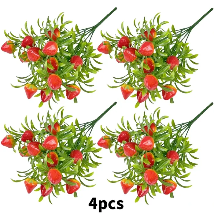 4 plantes artificielles de fraises, arrangement floral pour la maison et l'extérieur, décoration pou