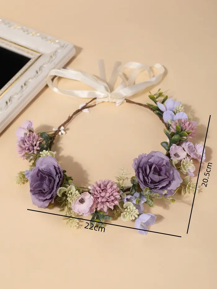 Couronne de fleurs artificielles vintage rose taro