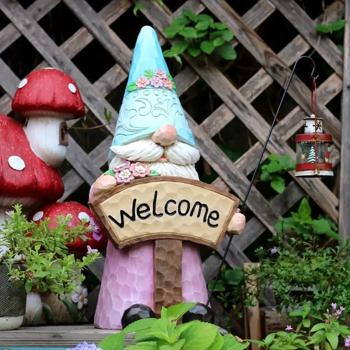Statue de jardin Gandalf avec panneau de bienvenue, décor de balcon extérieur, Figurine de Gnome fantaisiste tenant une bobine d'encens, ornement de cour Unique