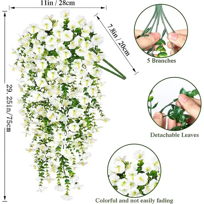 1/2 pièces 75cm blanc artificiel matin gloire tenture murale fausses plantes violettes suspendus fleurs vignes pour la maison jardin décoration de mariage