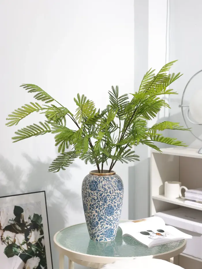 1 pièce, fleur artificielle plante verte Mimosa herbe feuilles de Silicone, décoration de mariage Studio aménagement paysager hôtel fleur Art décor doux