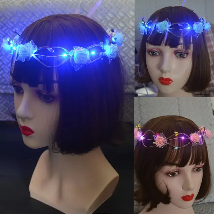 Guirlande d'événement, Couronne de fleurs, Bandeau de fée, Couronne lumineuse LED, Bandeau pour cheveux, Cosplay, Fournitures de fête lumineuse d'anniversaire