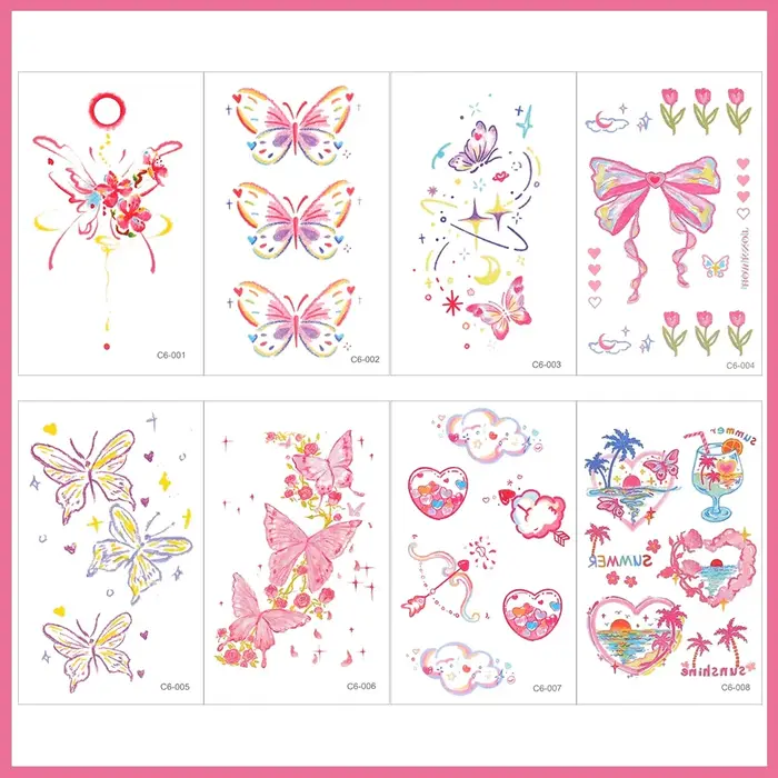 Autocollant temporaire fleur et papillons