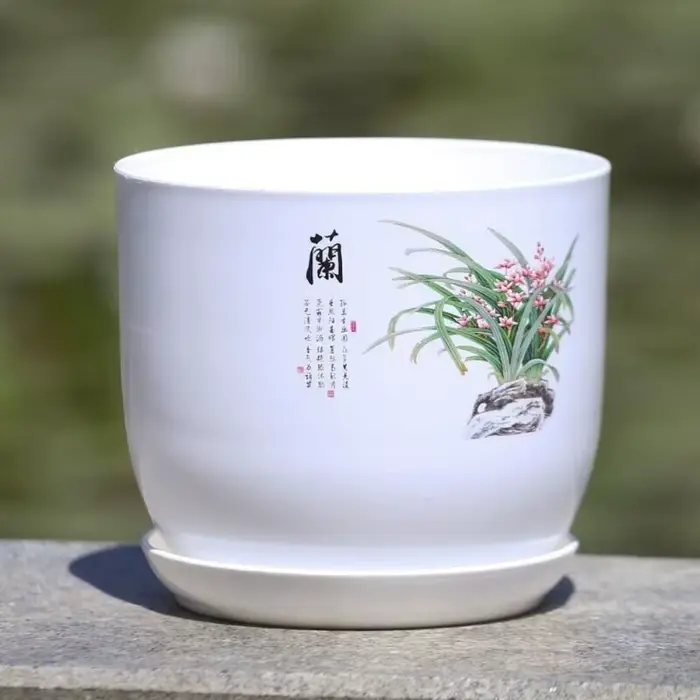 Pot de fleur en plastique extra large, pot de fleur en résine blanche avec escalPP, pot rond respira