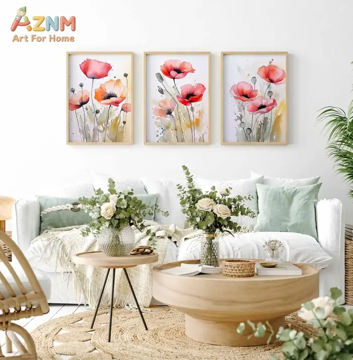 Ensemble de 3 impressions florales aquarelle, art mural de fleurs sauvages, affiche botanique abstraite, illustration florale