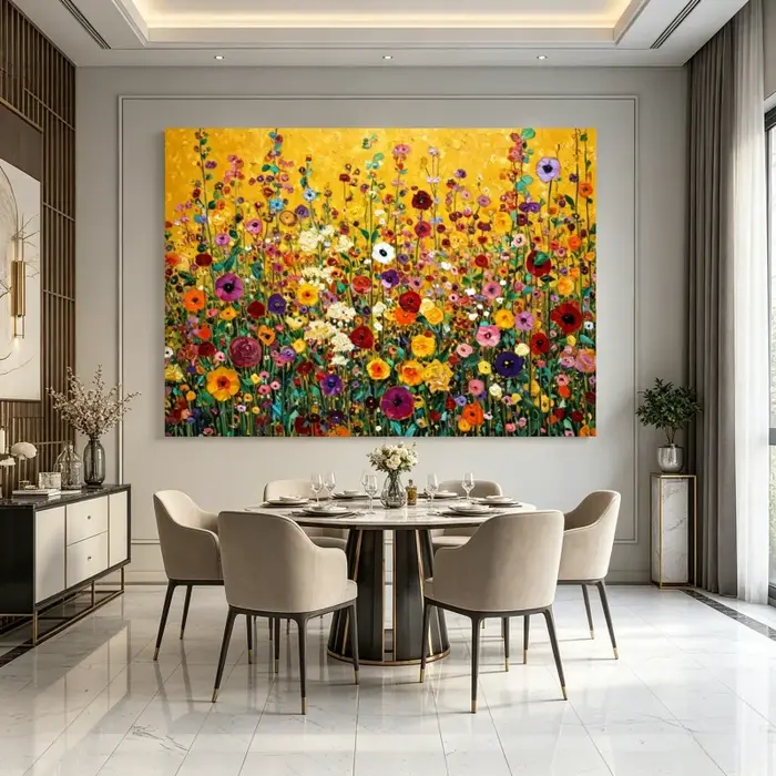 Peinture sur toile de fleurs abstraites, art mural floral vibrant, Gustav Klimt, fleurs sauvages colorées, affiche imprimée pour salon et bureau