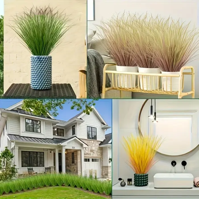 12/28 pièces de plantes vertes artificielles - Herbe d'oignon en résine | Convient à la décoration intérieure/extérieure