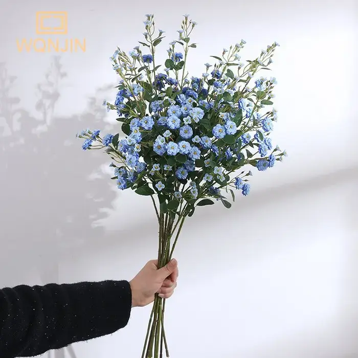 WQNJIN 75 cm bleu haute qualité européenne Mini Roses longue branche fleurs en soie artificielle maison Table pièce maîtresse décor de chambre