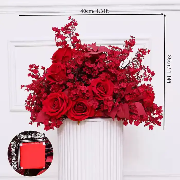 Rose rouge fleur de prunier décoration florale cadre d'arc d'angle accessoires de fond de mariage fête événement scène