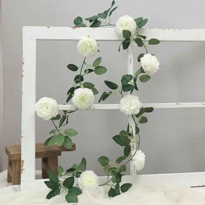 Rose soie pivoine artificielle grandes fleurs vignes mariage rotin lierre fête tenture murale arc gu