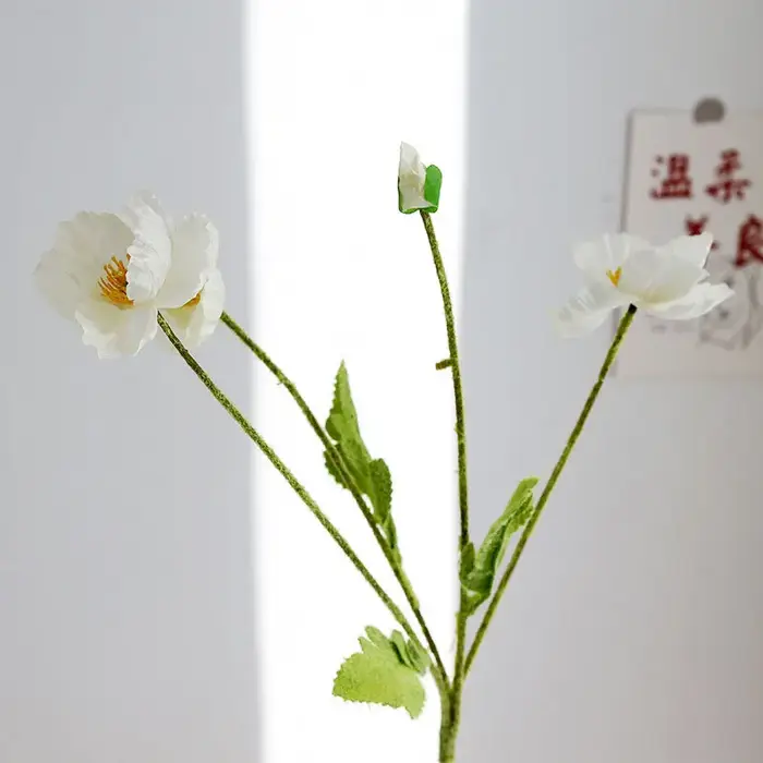 Fleurs artificielles fausses fleurs de pavot en soie, longue tige, pendaison de crémaillère, Table d
