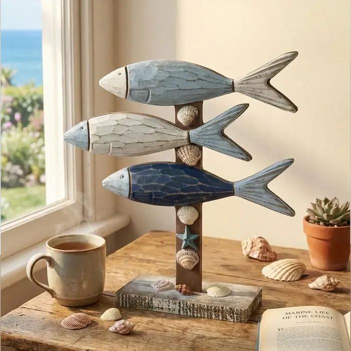 Ornement de poisson en bois de style méditerranéen créatif