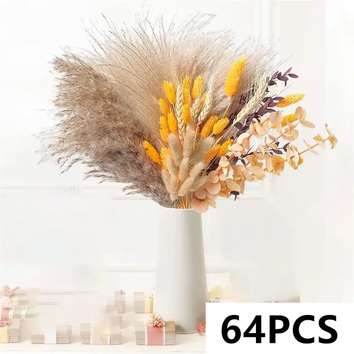 Bouquet de Pampas jaunes à fleurs sèches naturelles, 100 pièces, Vase de décoration pour la maison, 